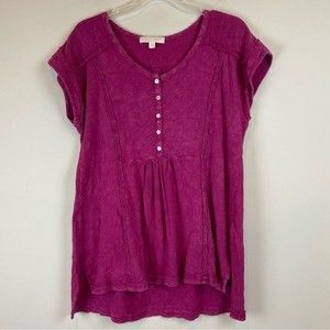 Eri + Ali Anthropologie Short Sleeve Shirt Top Pink Size XS